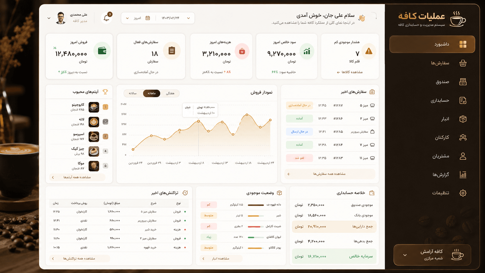 ERP عملیات کافه